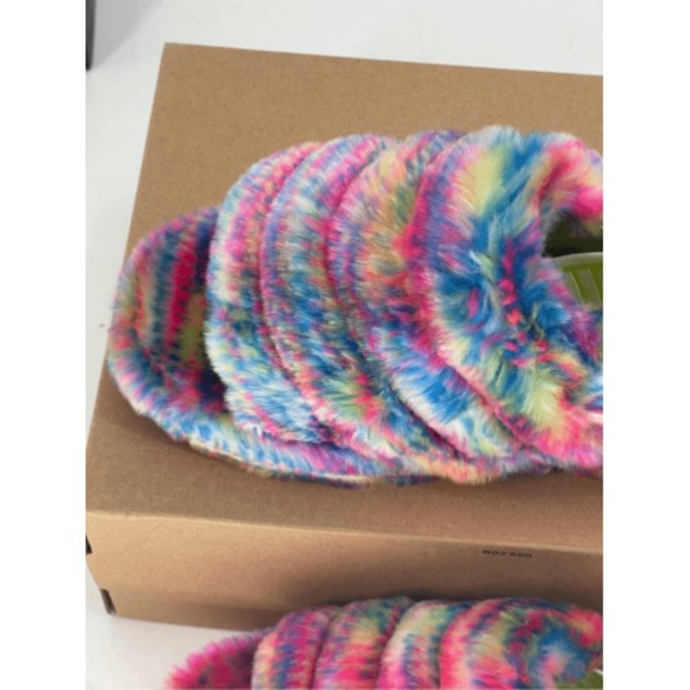 UGG Slippers Women 6 Rainbow Fluff Yeah Pixelate Faux Fur New‎ - Picture 4 of 8